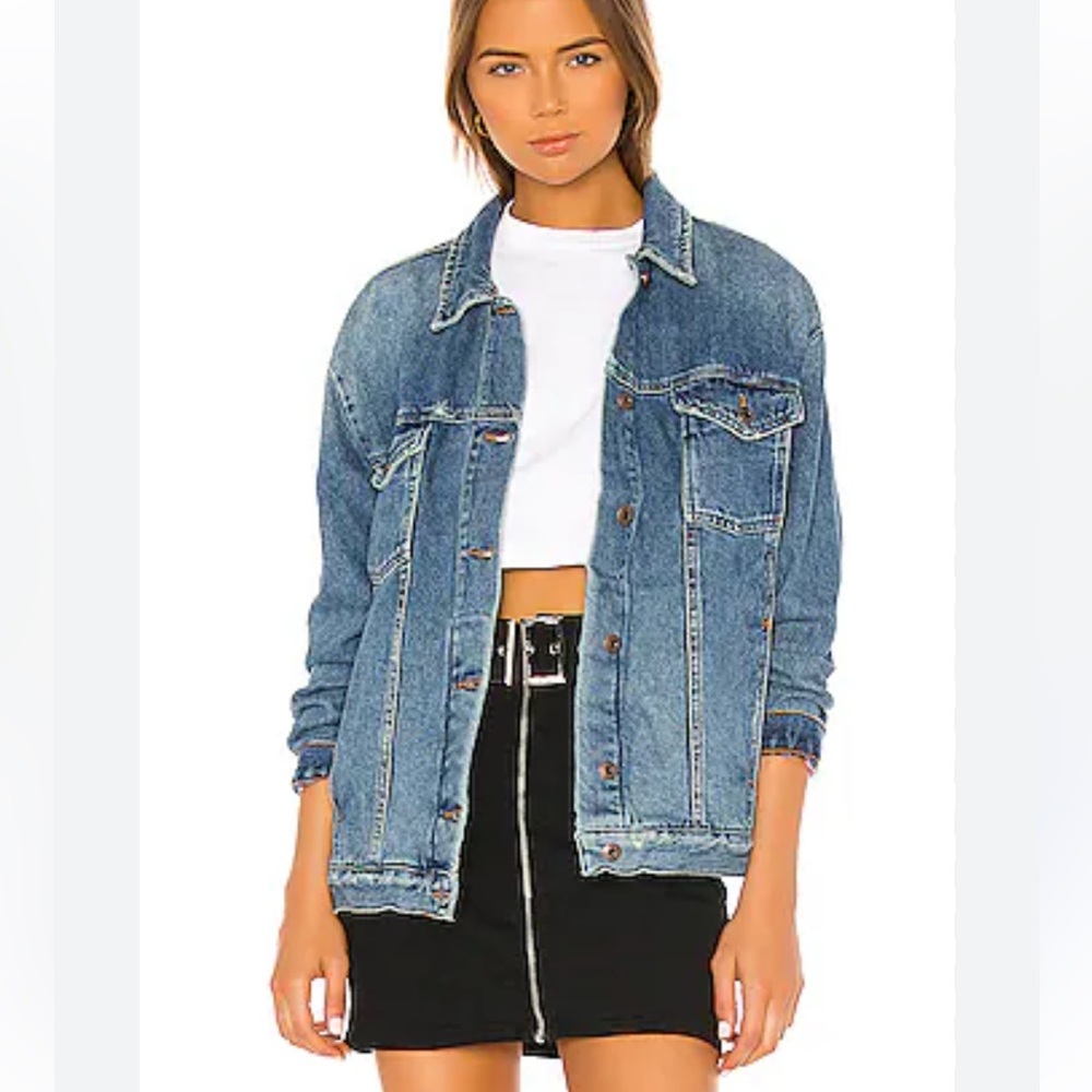 Free People Ramona Denim Trucker jacket in an indigo blue wash